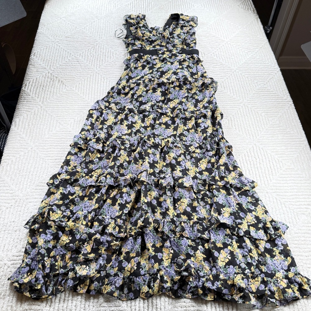 The Vintage Shop Floral Tiered Maxi Dress Women's Small Black Ruffle Boho Party - Picture 2 of 13